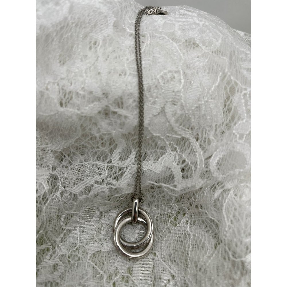 Double Loop Rhinestone Silver Tone Necklace - Picture 4 of 8